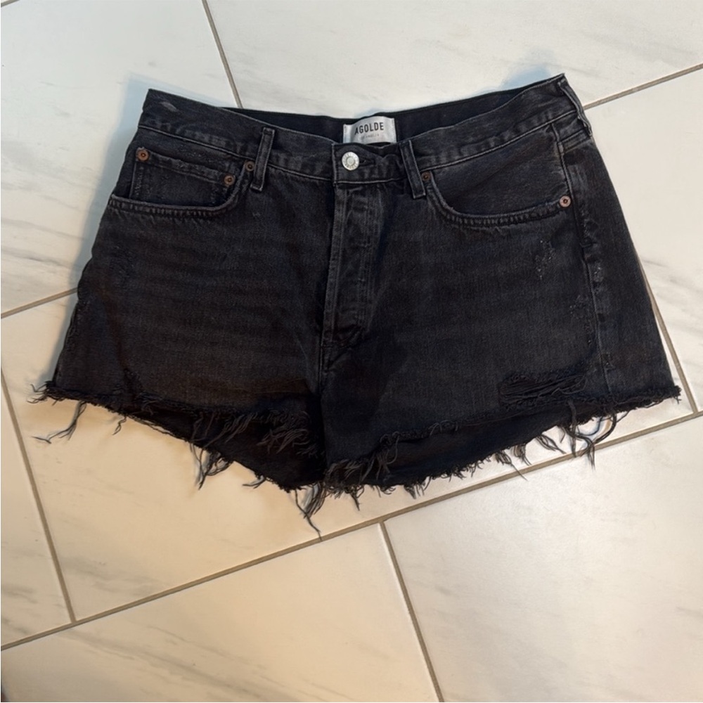Agolde Black Jean Shorts Distressed Cut-Off